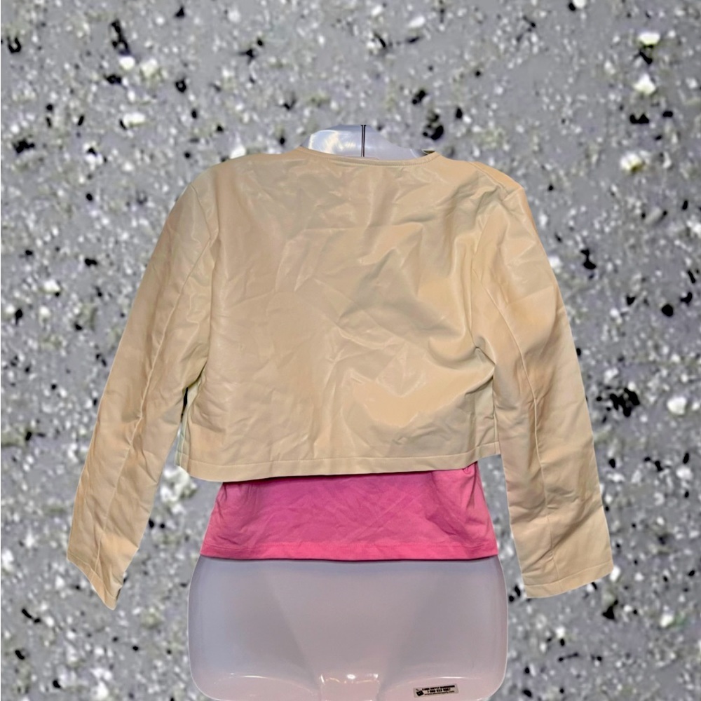 Women PU Leather Cropped Jacket Long Sleeve - Picture 2 of 3